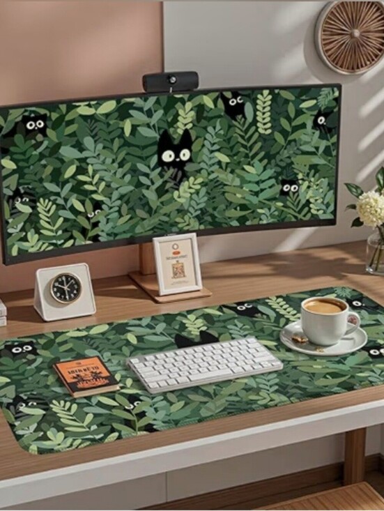 Other - Green Jungle Cat Desk Mat – Home Office Mouse Pad